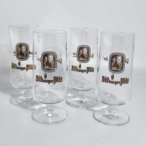 Bitburger Pils Beer Glasses Set Of 4 0.25L Rastal Gold Logo Stemware Germany VTG